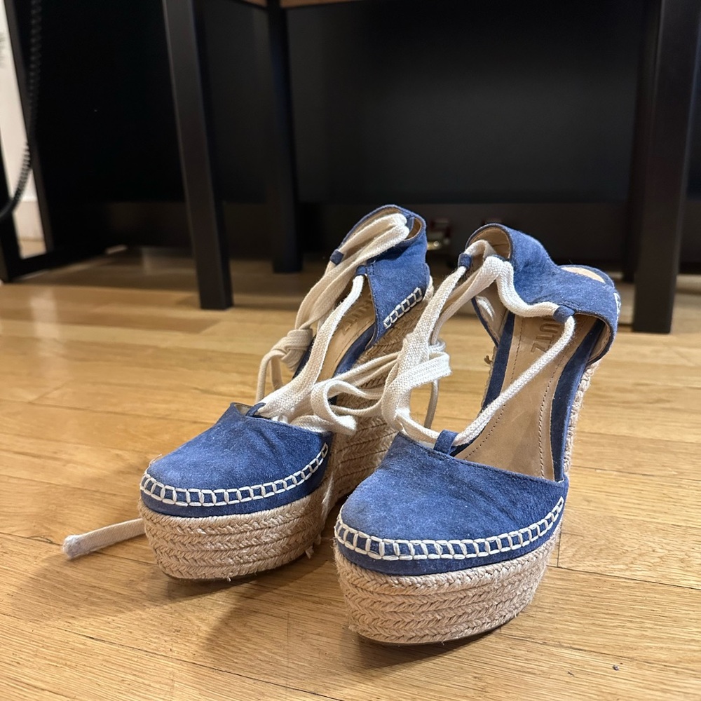 SCHUTZ Blue and Cream Espadrille Wedges